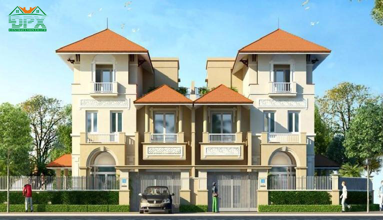 Biệt thự song lập có 3 mặt thoáng và có 1 bức tường chung với căn biệt thự bên cạnh