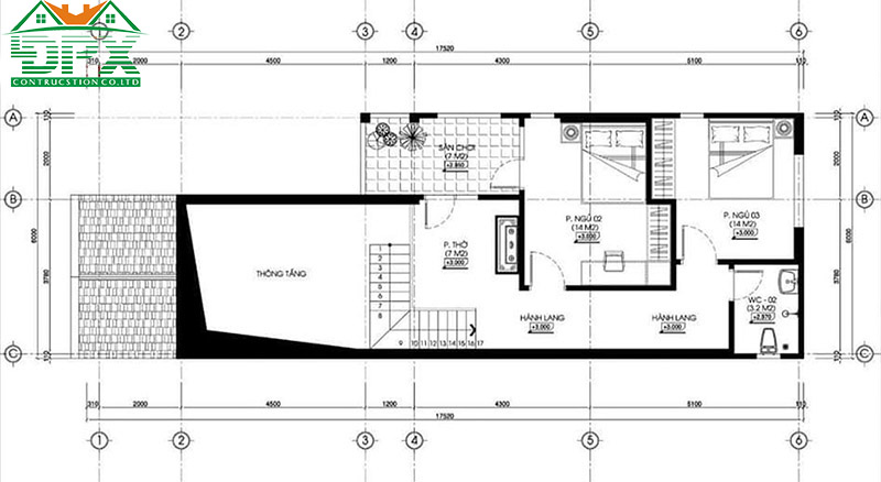 Bản vẽ tầng trệt nhà cấp 4 mái thái có gác lửng