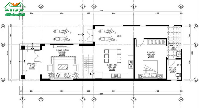 Bản vẽ gác lửng nhà cấp 4 mái thái