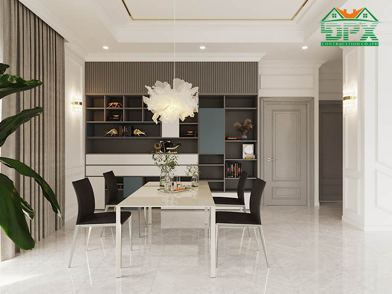 Thiết kế phòng học và làm việc chỉ bao gồm bàn ghế và tủ sách