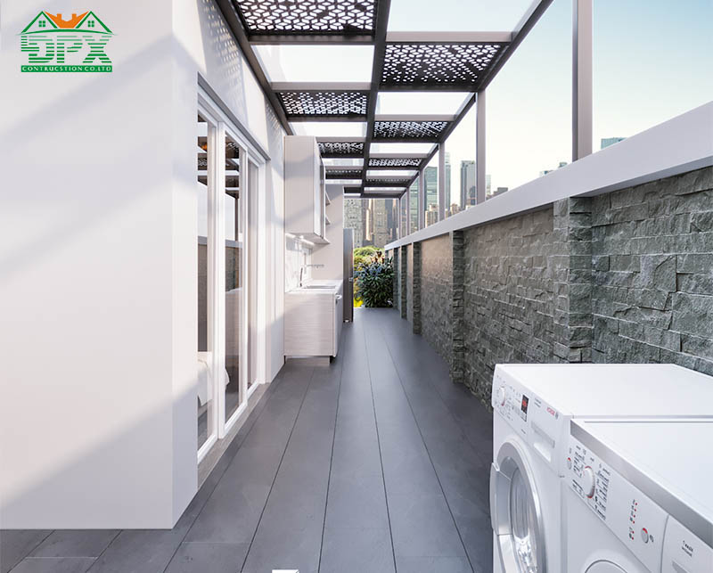 Có thể tận dụng các khoảng trống sân sau để bố trí máy giặt, máy sấy