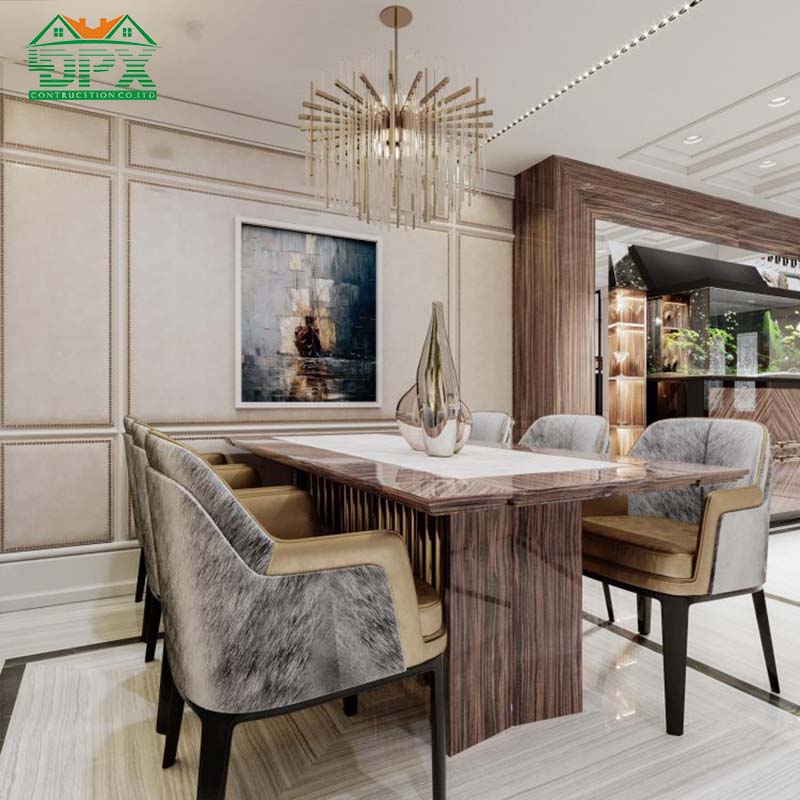 Bàn ghế phòng ăn với hoạ tiết sang trọng