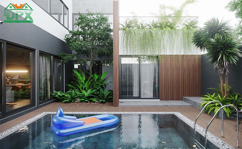 Cây xanh được bố trí vừa phải giúp tổng thể nhìn gọn gàng mà vẫn dễ chịu