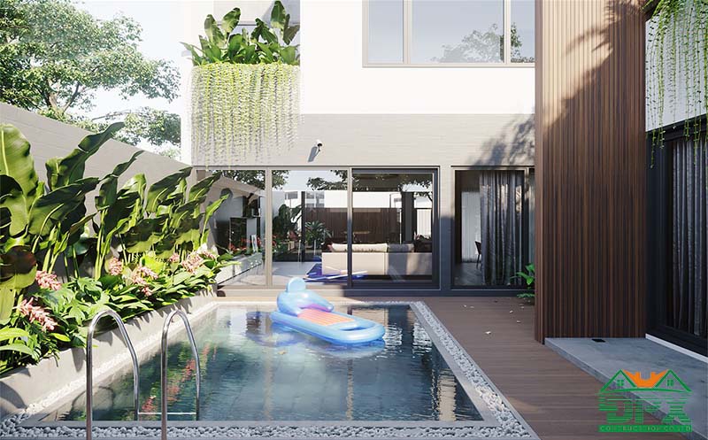 Những mảng kính lớn được thiết kế để tiện quan sát khu vực hồ bơi