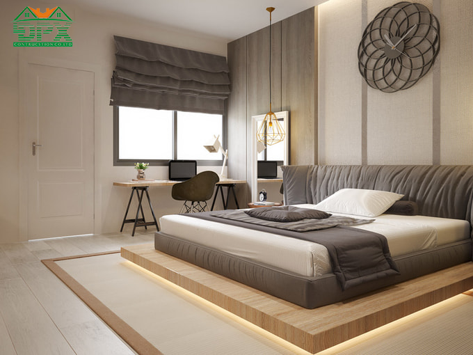 Phòng ngủ số 2 được bố trí thêm bàn làm việc để đảm bảo phong thuỷ