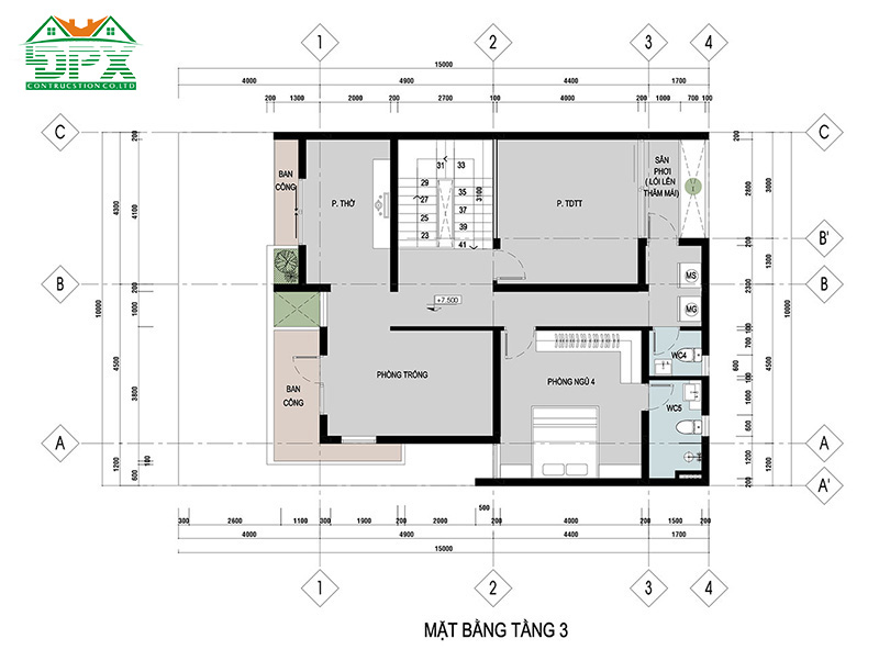 Bản vẽ chi tiết công năng sử dụng tầng 3