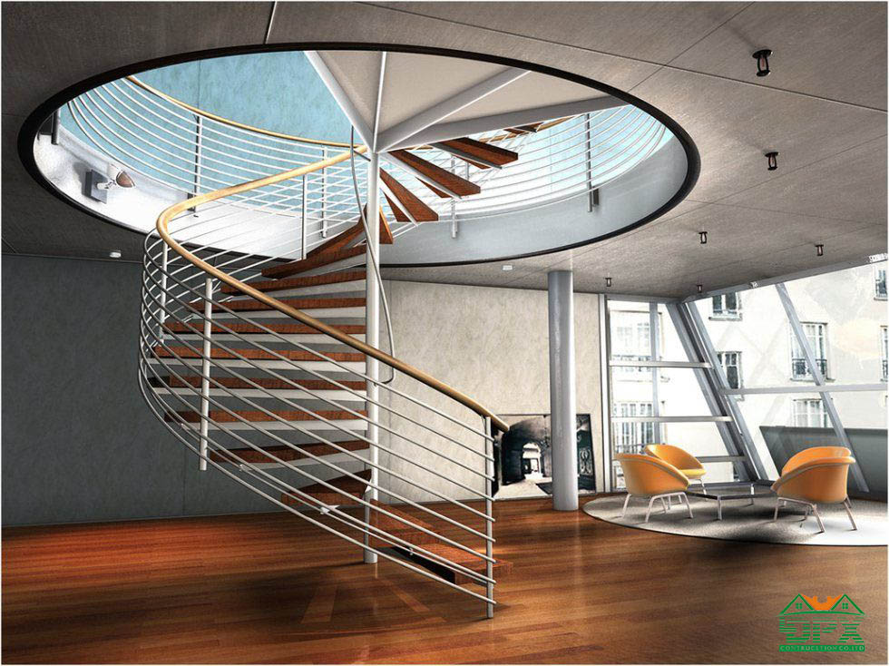 Cầu thang xoắn phù hợp với những ngôi nhà độc đáo, cá tính