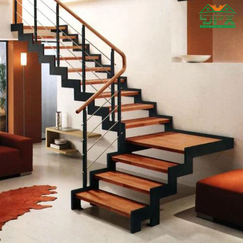 Cầu thang màu cam đỏ ấn tượng