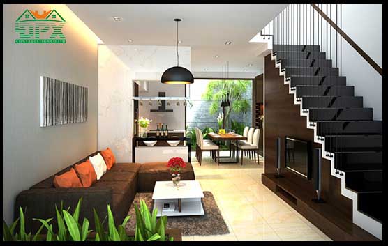 Giếng trời song song với cầu thang và có chiều rộng chưa tới 80cm