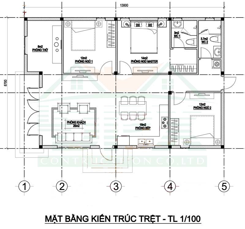 Bản vẽ nhà cấp 4 mái thái 120m2