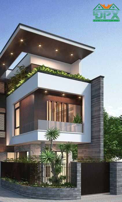 Thiết kế nhà phố 2 mặt tiền đẹp với 2 tầng 1 tum